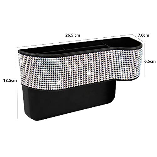 Car Seat Side Drop Organizer, Sparkle Car Seat Gap Filler, Car Seat Console Storage Organizer, Crystal Car Seat Pockets with Cup Holder and Two Charging Ports for Co-Driver.