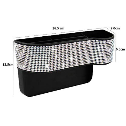 Car Seat Side Drop Organizer, Sparkle Car Seat Gap Filler, Car Seat Console Storage Organizer, Crystal Car Seat Pockets with Cup Holder and Two Charging Ports for Co-Driver.