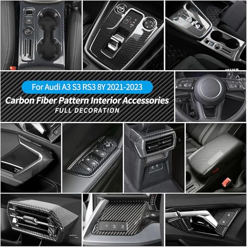 Car Door Handle Bowl Cover Compatible with Audi A3 2021-2023, Carbon Fiber Door Handrail Paint Guard Cover for Hatchbacks, ABS Door Handle Cup Protective Sticker
