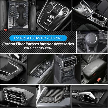 Car Door Handle Bowl Cover Compatible with Audi A3 2021-2023, Carbon Fiber Door Handrail Paint Guard Cover for Hatchbacks, ABS Door Handle Cup Protective Sticker