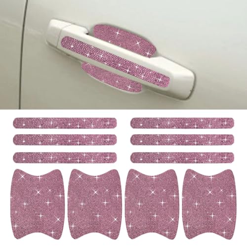 ZIMISI 10PCS Bling Car Door Handle Protector, Crystal Rhinestone Anti-Scratch Car Bowl Decoration Sticker Decal, Universal Auto Exterior Door Protective Covers Accessories for Women (Pink) - color: Pink