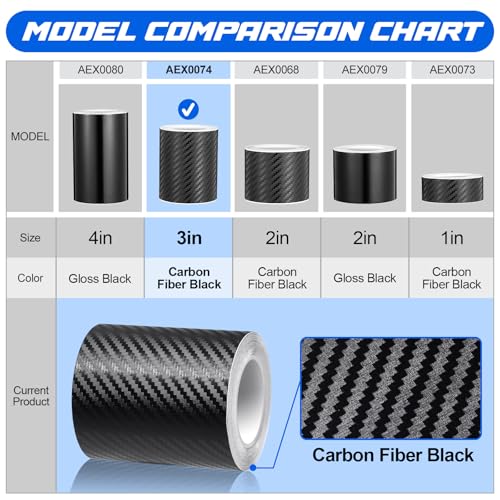 Spurtar Carbon Fiber Wrap Black Vinyl Wrap for Cars, 3 Inch x 20 ft Universal Chrome Delete Dry Carbon Fiber Tape Door Edge Guards Vehicle Detailing Tape Overlay Vinyl Paper Car Exterior Accessories - size: 3 Inch x 20 ft