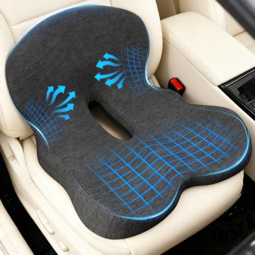 Denchy Car Seat Cushion with Lumbar Support for Long Sitting, Ergonomic Memory Foam Driving Seat Cushions for Semi Truck Bus Driver Trucker, Non Slip Office Chair Cushion (Dark Gray) - color: Dark Gray