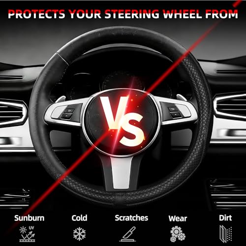 NBTEPEM Customized Auto Car Steering Wheel Cover for Toyota, Microfiber Leather Steering Wheel Covers with Anti-Slip Lining, Breathable, Safety, Soft, Sports Style (Black) - color: Black