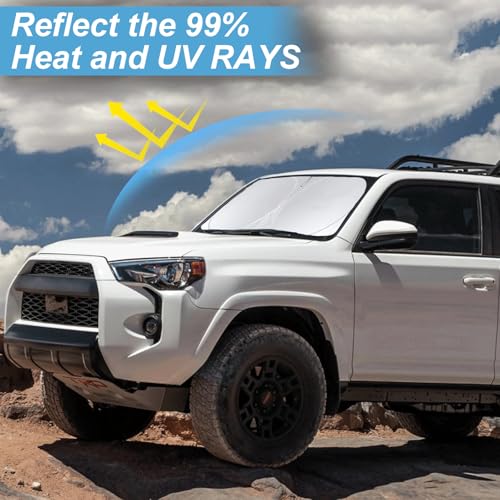 Car Windshield Sun Shade for 4Runner 2003-2009-Sunshade for Front Window Cover Custom Fit Toyota RAV4 4Runner Sequoia Land Cruiser Sun Visor Protector 210T Fabric Foldable Shades Block UV Ray (M+ - size: For 4runner 2003-2009