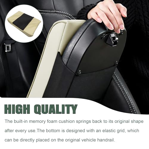 1 PCS Car Armrest Box Booster Pad, Leather 3D Texture Anti-Scratch Protective Cover, Memory Foam Leather Relieve Elbow Pressure Cushion, Universal for SUV, Truck, RV and More (Beige) - color: Beige