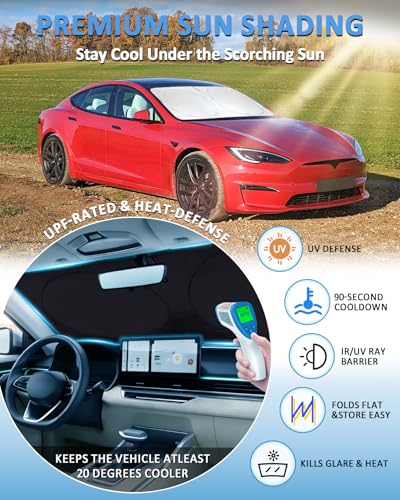 for Model S Windshield Sun Shade Sunshade for Tesla Model S 2012-2024 2025 2026 Windshield Cover Window Shield Protector Sun Visor Tesla Car Accessories Keeps Car Interior Cool - size: Fit Model S 12-26