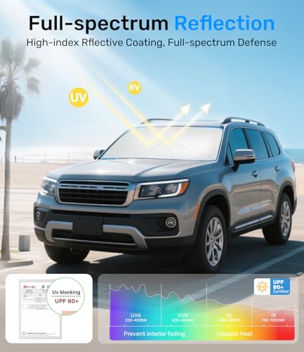 Zanch 2025 Upgraded Car Windshield Sun Shade [Cool Down by 75℉ ] with Heat Insulation Coating, Foldable Sunshade Umbrella with Flexible Handle & Ribs, Large (34''x61'') for Large SUV, Truck, Van - size: Large 61''x34''