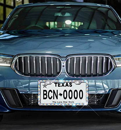 2 Pack Bling License Plate Frames for Women,Sparkly Diamond Rhinestone License Plate Frame,Elegant Gift Box with Handmade Crystal Premium Stainless Steel License Plate Holder (Colorful) - color: colorful-2pcs