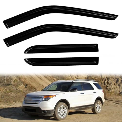 4PC Rain Guards for 2011-2019 Ford Explorer Window Visors Deflectors Sun Shades Vent Tape On Out Channel - size: 11-19 Ford Explorer