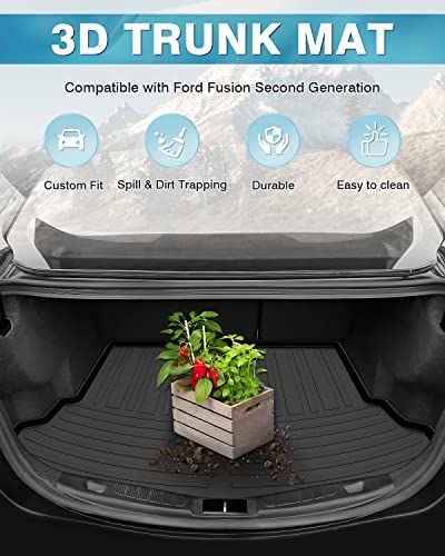 Mixsuper All Weather Cargo Liner - Custom Fit Trunk Mat Compatible with Ford Fusion (2013-2020), Platinum (2017-2018), Sport (2017-2020) Black - size: 2013-2020 Ford Fusion