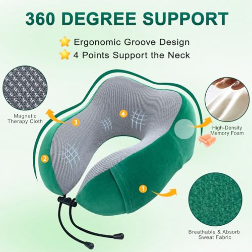 urnexttour Travel Pillow and Blanket Set Neck Pillows Travel Essentials with Sleep Mask for Airplane Car Memory Foam Green - color: A-green