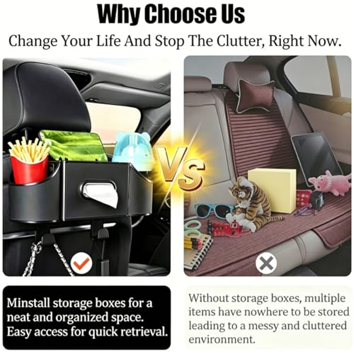 Back Seat Car Organizer,4 in 1 Multifunctional Car Back Seat Storage Box with Drink Cup Holder Tissue Box, for Hold Phone,Snacks, Drinks, Handbag-Black - color: Black