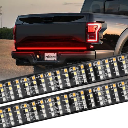 Nilight Truck Tailgate Light Strip 60" Quad Row 648 LED Strip with Red Running Brake Lights White Reverse Lamp Amber Turn Signals - color: 60" Tailgate Light Strip Quad Row
