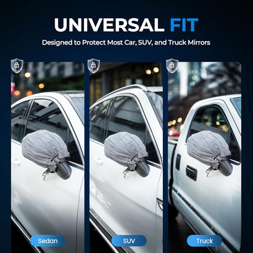 Anti-Theft Car Mirror Covers, UHMWPE-HPPE Level 5 & 304 Stainless Steel Mesh Protectors, Secure Bullet Lock & Steel Cable, Side Mirror Protection for Cars SUVs & Pickup Trucks