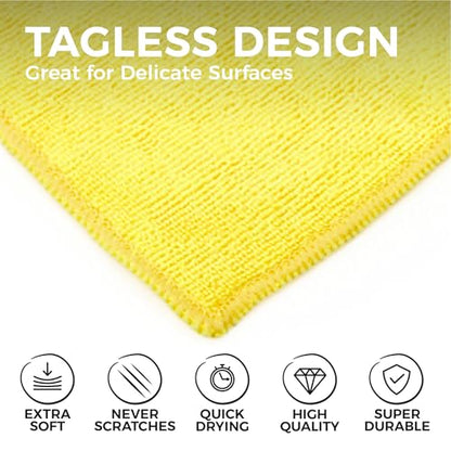 The Rag Company - All-Purpose Microfiber Terry Cleaning Towels - Commercial Grade, Highly Absorbent, Lint-Free, Streak-Free, Kitchens, Bathrooms, Offices, 300gsm, 16in x 16in, Yellow (12-Pack) - color: Yellow, size: 16in x 16in
