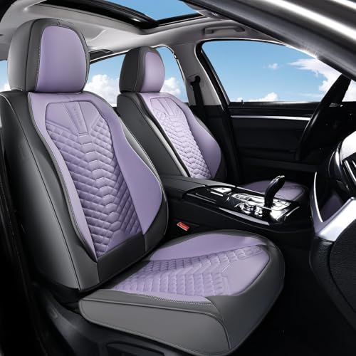 Coverado Car Seat Covers, Front Seat Cover, Waterproof Nappa Leather Seat Covers for Cars, Driver Car Seat Protectors, Gray and Purple Automotive Seat Covers Universal Fit for Most Cars - color: Patchwork-Gray&Purple, size: Front