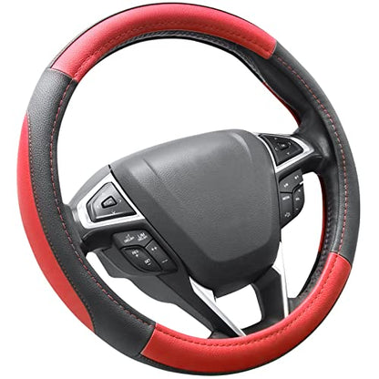 SEG Direct Car Steering Wheel Cover Universal Standard Size 14.5-15 inch, Black and Red Microfiber Leather - color: Black and Red, size: Standard size[14 1/2''-15'']
