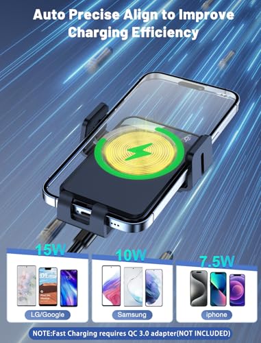 Wireless Car Charger, MOKPR Auto-Clamping Car Mount 15W/10W/7.5W Fast Charging Air Vent Car Phone Mount Compatible with iPhone 15/14/13/13 Pro/12 Pro Max/12 pro/12/11/10 Series, Samsung Galaxy Series - color: Royal blue