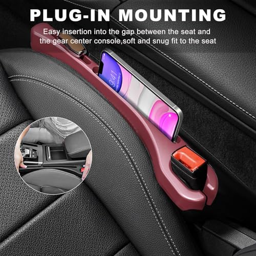 2 PCS Car Seat Gap Filler, Multifunctional Side Seat Gap Stopper Organizer with Phone Holder, Automotive Crevice Blocker Plug Between Seats Console to Prevent Dropping (Red) - color: Red
