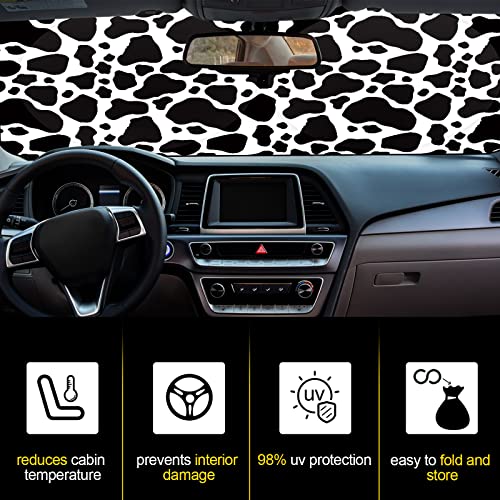 Windshield Sun Shade Foldable Car Front Window Covers for Car Accessories Sun Heat UV Rays Visor Protector Protection for Universal Cars SUV Truck(Cow Print) - style: Cow Print