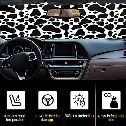 Windshield Sun Shade Foldable Car Front Window Covers for Car Accessories Sun Heat UV Rays Visor Protector Protection for Universal Cars SUV Truck(Cow Print) - style: Cow Print