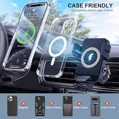 Wireless Car Charger, MOKPR 15W Fast Charging Auto-Clamping Car Charger Phone Mount Air Vent Cell Phone Holder for iPhone 16/15/14/13/13 Pro/12 pro/12/11, for Samsung Galaxy S23/S22/S21/S20, etc - color: Royal blue