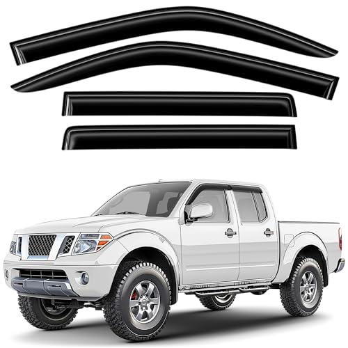Window Deflectors Smoke Tinted Tape-On Side Window Vent Visor Deflectors Rain Guards Compatible with Nissan Frontier 2005-2021 Crew Cab - 4 pcs. GW0946 - color: For Frontier 05-21