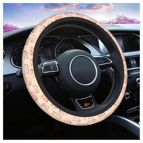 Swono Pig Cute Auto Car Steering Wheel Cover for Women Girls Funny Cartoon Cute Pigs Pink 15 Inch Steering Wheel Protector Case,Fits for Automotive Car SUV Sedans - color: multi-055