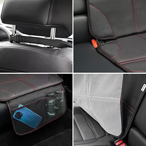 Meolsaek Car Seat Protector, Non-Slip Backing Will Not Leave Imprint, Waterproof Thicker Car Seat Cover for SUV, Sedan, Truck, Leather Car Seat Cushion (Black with Red Stitching 1pc) - color: Black with Red Stitching 1pc