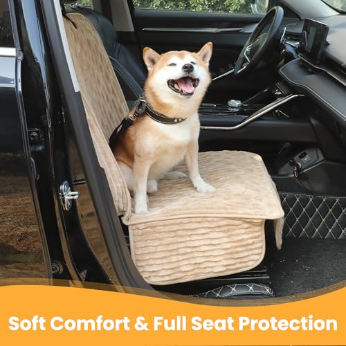 Dog Car Seat Cover for Front or Back Seat, Soft Flannel Pet Car Seat Protector with Waterproof Layer, Non-Slip Washable Dog Car Bed Mat for Travel (LightCoffee Front) - size: LightCoffee Front