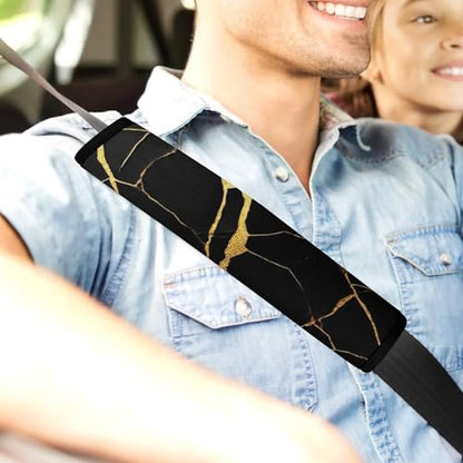 Fashion Car Seat Belt Covers Soft Cushion Pad Car Shoulder Strap Harness Pad Black Marble Gold Texture - color: Color346