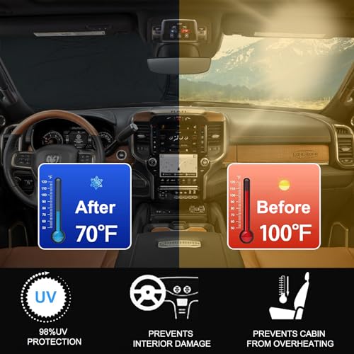 2026 Upgrade Front Windshield Sunshade Fit for Dodge RAM 1500 2010-2025 2026 Foldable Car Shade Automotive Windshield Sunshades for Dodge RAM 1500 Accessories |Keeps Your Vehicle Cool| - size: Fit for Dodge RAM 1500 2010-2025