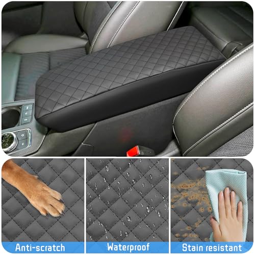 QianBao Compatible with Cadillac XT4 2019 2020 2021 2022 2023 2024 2025 Leather Armrest Box Center Console Cover Middle Console Cover Protector Black Stitches