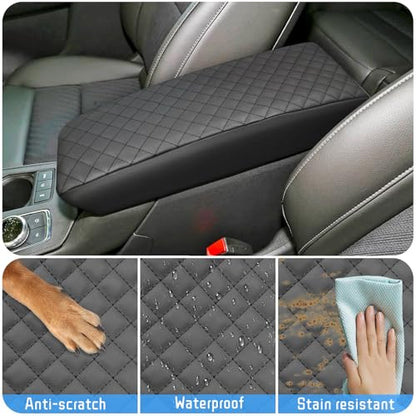 QianBao Compatible with Cadillac XT4 2019 2020 2021 2022 2023 2024 2025 Leather Armrest Box Center Console Cover Middle Console Cover Protector Black Stitches