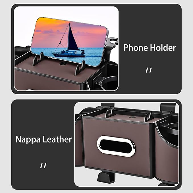 Back Seat Car Organizer,4 in 1 Multifunctional Car Back Seat Storage Box with Drink Cup Holder Tissue Box, for Hold Phone,Snacks, Drinks, Handbag - color: Kartan