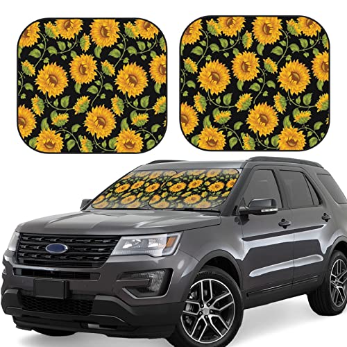 Sunflower Windshield Sun Shade Foldable 2pcs Car Front Window Sunshade Blocks UV Rays Portable Sun Visor Sun Shield Car Interior Accessiores Universal for Women Men - color: Sunflower