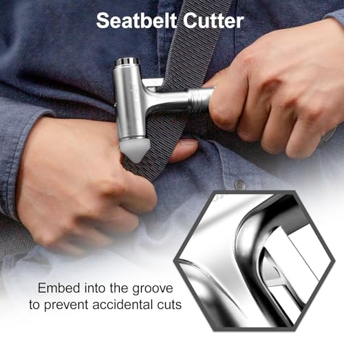 Premium Car Glass Breaker with Seat Belt Cutter - Automotive Safety Hammer - Emergecy Escape Tool, Car Autoaccessory Metal Window Hammer, Vehicle Hard Aluminium Alloy Head Design(Silver) - color: Silver