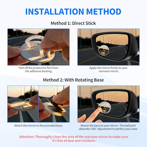 2 PCS Car Blind Spot Mirror, HD Frameless Convex Glass Angle Adjustable, Self-adhesive Back Auxiliary Reverse Mirror Wide Angle Side Mirrors Universal Car Exterior Accessories (Round) - size: Round