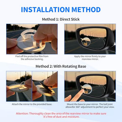 2 PCS Car Blind Spot Mirror, HD Frameless Convex Glass Angle Adjustable, Self-adhesive Back Auxiliary Reverse Mirror Wide Angle Side Mirrors Universal Car Exterior Accessories (Round) - size: Round
