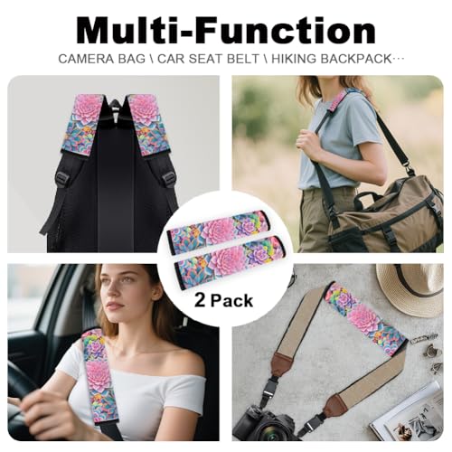 2Pcs Soft Auto Seat Belt Cover Pad Succulents Plant Colorful Car Seatbelt Shoulder Cushion for Comfortable Driving, Compatible with All Cars' Seatbelt and Backpack Straps - color: Succulents