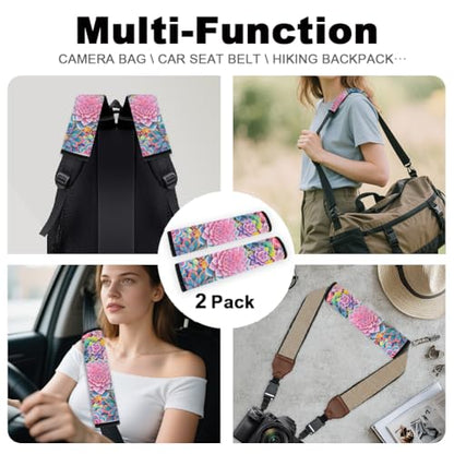 2Pcs Soft Auto Seat Belt Cover Pad Succulents Plant Colorful Car Seatbelt Shoulder Cushion for Comfortable Driving, Compatible with All Cars' Seatbelt and Backpack Straps - color: Succulents