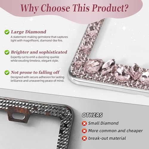 OKLPF Single Luxury Rhinestone License Plate Frame – Elegant Black Bling with Glitter Crystals, Diamond Bedazzled License Plate Cover，Anti-Theft Screws & Gift Box, Fits Standard US Plates(Pink) - color: Pink, size: 1pc