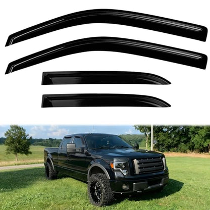 4PC Rain Guards for 2009-2013 Ford F150 Crew Cab Window Visors for 09-13 F150 Pickup Deflectors Sun Shades Vent Tape On Out Channel - size: 09-14 Ford F150 Super Crew Cab