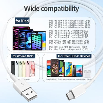 BWOGGJ Car Carplay USB C Cable for iPhone 17 16 15 Pro Max, iPhone Air, 17 16 15 Plus, iPhone 16e, 2Pack 6FT USB A to USB C Fast Charger Carplay USBC Cable Car Charging USB C Cord (White) - size: 60W 6FT 2Pack