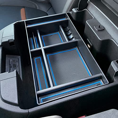 PIMCAR Center Console Organizer Compatible with 2019-2022 Chevy Silverado 1500/GMC Sierra 1500 & 2020-2023 Chevy Silverado/GMC Sierra 2500 HD/3500 HD (Full Console w/Bucket Seats ONLY) Blue Trim - color: 19-22 1500 & 20-23 2500HD & 3500HD Blue