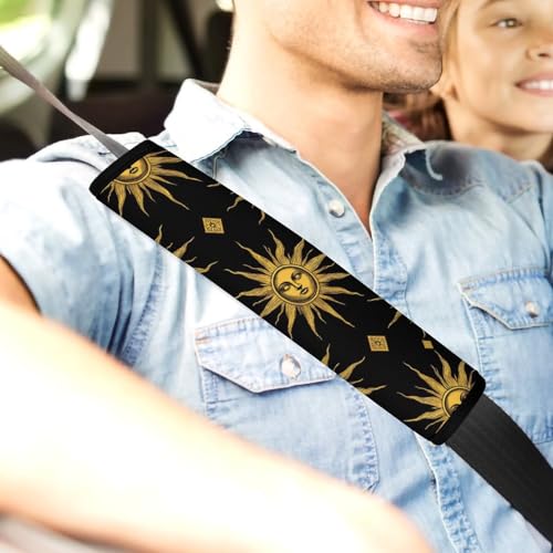Fashion 2PCS Car Belt Covers, Sun Moon Star Gold Black Protect Your Shoulders Car Safety Seat Belt Strap - color: Color859