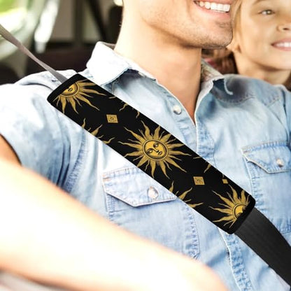 Fashion 2PCS Car Belt Covers, Sun Moon Star Gold Black Protect Your Shoulders Car Safety Seat Belt Strap - color: Color859