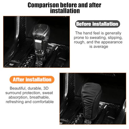 Zpana Car Gear Shift Knob Cover, Leather Automatic Vehicle Shifter Knob Protector, Anti-Slip Auto Interior Gear Stick Lever Handle Protection Cover, Universal for SUV, Sedan, Truck (Black) - color: Black
