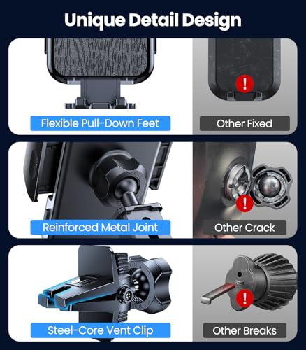 VICSEED 2026 Upgraded Car Phone Mount [98+LBS Strongest Suction] 360° Adjustable Phone Holders for Your Car Dashboard Windshield Vent, Universal for iPhone & Android Large Phones - color: Woden